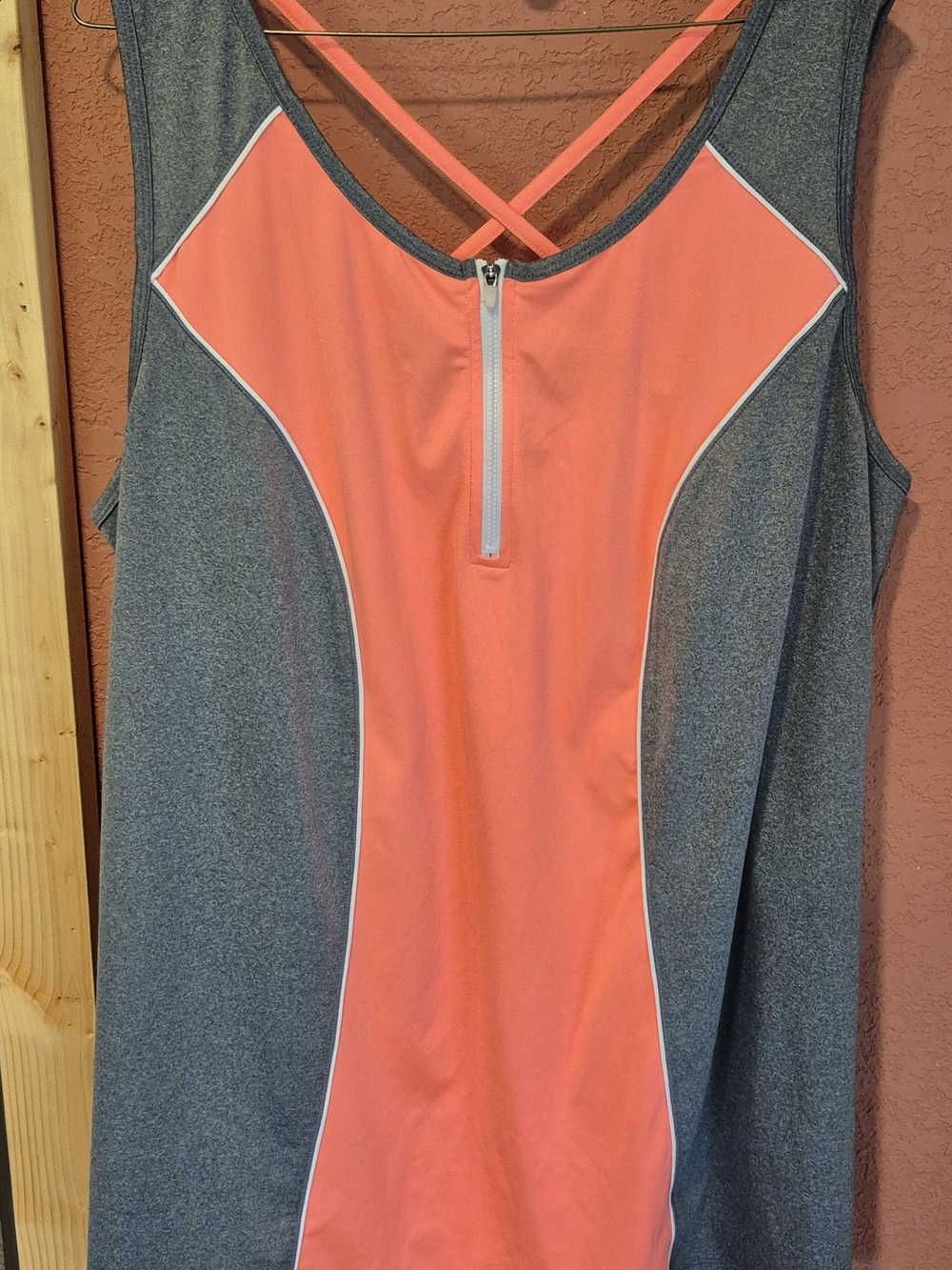 Catherines Coral and Gray Athletic Tank with Front Zip